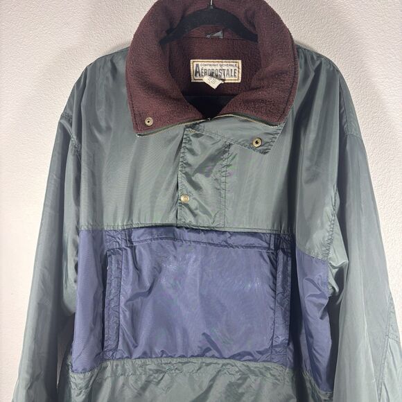 Vintage Mens 1/4 Zip Blue Green Pull Over Fleece Lined Wind Breaker Jacket Large - Picture 2 of 9